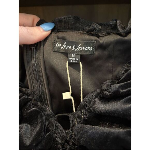 NWT For Love & Lemons Jourdan Black Lace Mini Dress With Gloves Size Medium - Picture 6 of 9